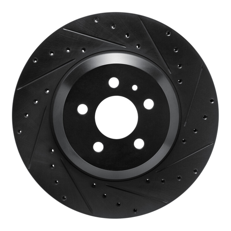 Tesla Model 3 Brake Rotor (1) - Front Right - R1 Concepts - Drilled & Slotted - Black - `17-`25